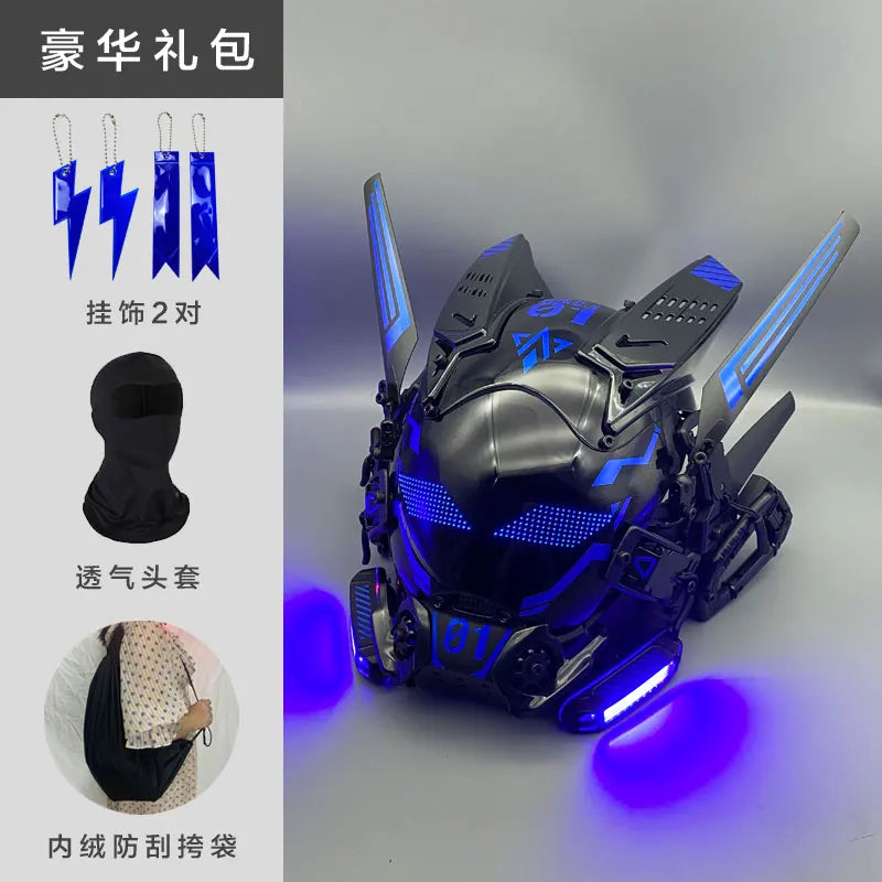 Cyber Punk Cos Mask Cosplay Mech Soldier With LED Light Rolling Subtitles Screen Mask Technology App Control Helmet Party Props