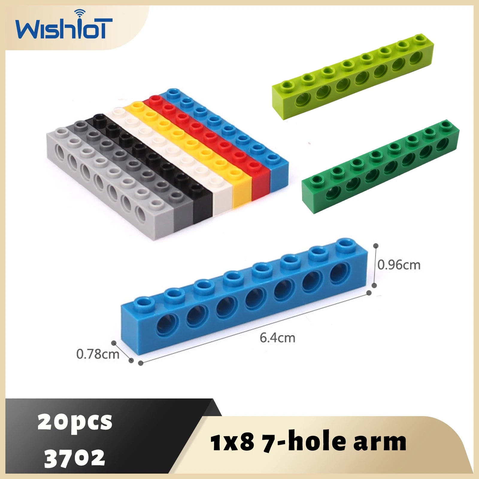 20PCS 3702 Building Blocks Technology Parts 1x8 Beam with 7 Holes DIY Repair Arms Creative MOC Bricks Replacement Accessories