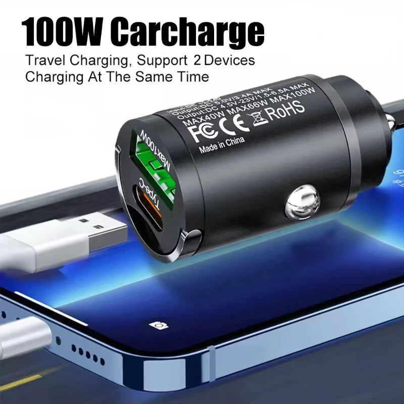 200W USB Car Fast Charger PD USB Quick Charger 3.0 USB Type C Fast Charging Phones Adapter For iphone Xiaomi 17 15 Samsung VIVO