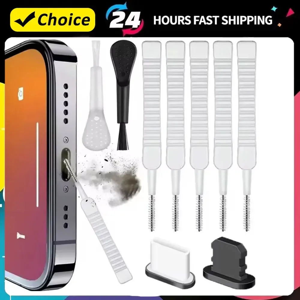 Mobile Phone Speaker Charging Port Cleaning Set Dust Plug for iPhone 16 15 14 Earphones Clean Kit Brush for Samsung Xiaomi