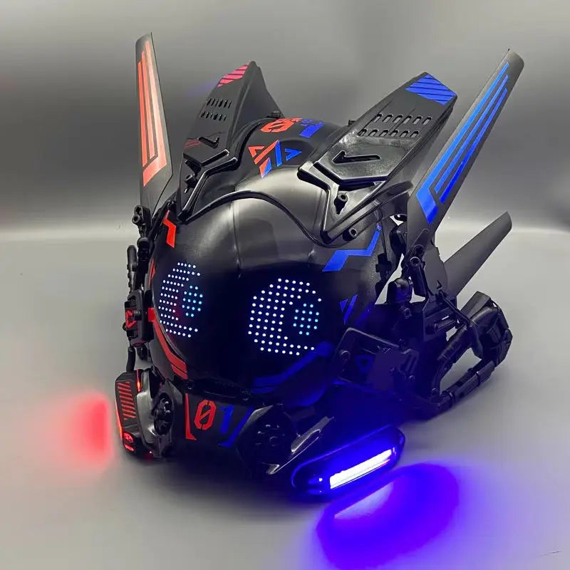 Cyber Punk Cos Mask Cosplay Mech Soldier With LED Light Rolling Subtitles Screen Mask Technology App Control Helmet Party Props