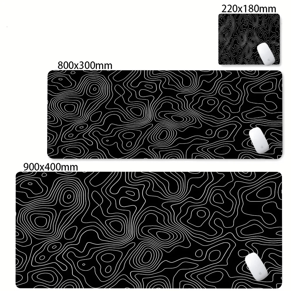 XXL Desk Mat Black And White Strata Liquid Mousepad Large Abstract Mouse Pad Gaming Deskmat With Lockedge Office Non-slip Carpet