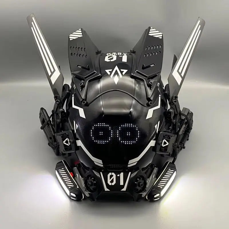 Cyber Punk Cos Mask Cosplay Mech Soldier With LED Light Rolling Subtitles Screen Mask Technology App Control Helmet Party Props