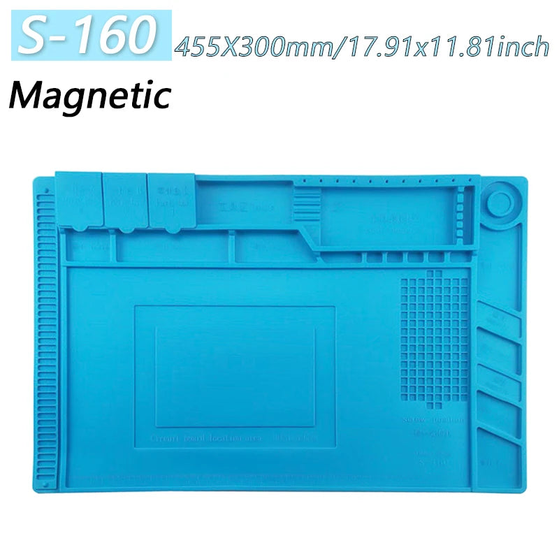 Magnetic Mat Silicone Work Mat Soldering Station Mat Heat Resistant 932°F Anti-Static for Electronic Phone Laptop Watch Repair